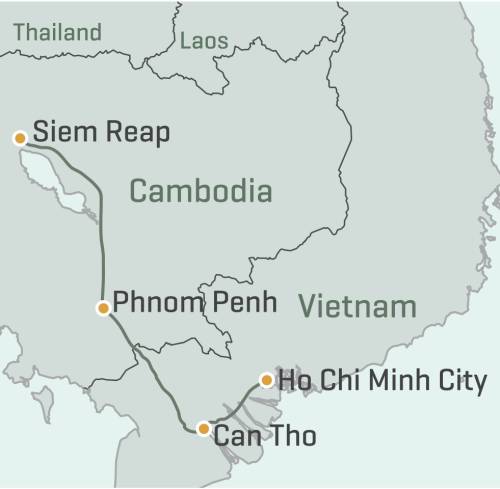 tourhub | World Expeditions | Ho Chi Minh to Angkor Wat Cycle | Tour Map