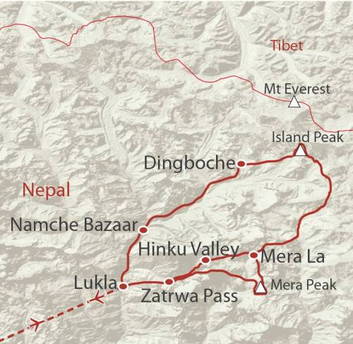 tourhub | World Expeditions | Mera & Island Peak via Amphu Labsta | Tour Map
