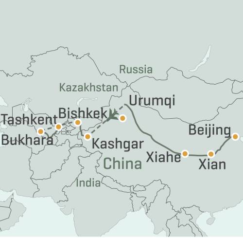 tourhub | World Expeditions | Silk Road to Samarkand via Kashgar | Tour Map