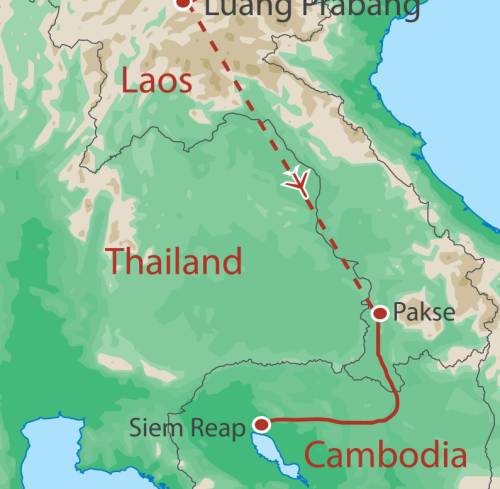 tourhub | World Expeditions | Bike, Hike & Kayak Laos and Cambodia | CLA | Route Map