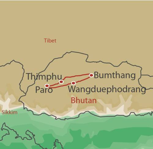 tourhub | World Expeditions | Bhutan Explorer & Paro Tshechu Festival | Tour Map