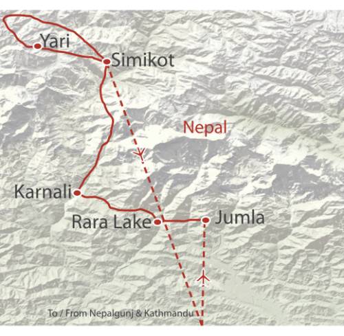 tourhub | World Expeditions | GHT Rara Lake & Yari Valley | Tour Map