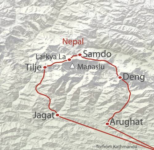 tourhub | World Expeditions | Manaslu Circuit & Base Camp Trek | Tour Map