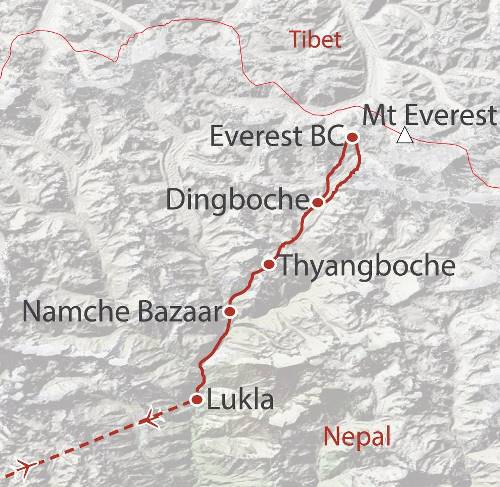 tourhub | World Expeditions | Everest Base Camp over 55's in Comfort | Tour Map