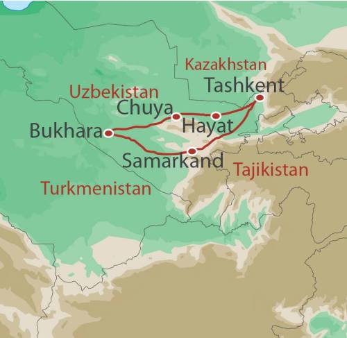 tourhub | World Expeditions | Uzbekistan by Bike | Tour Map