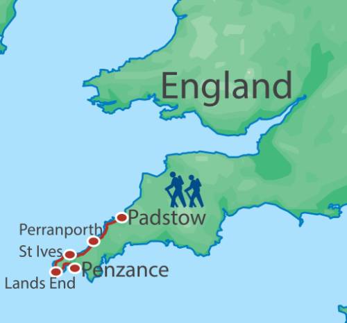 tourhub | Walkers' Britain | South West Coastal Path: Padstow to Penzance | Tour Map